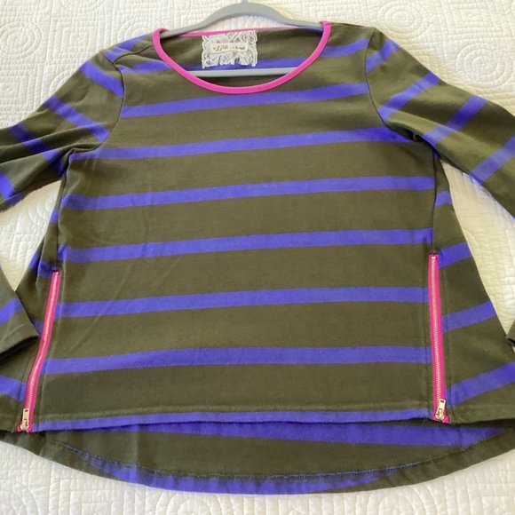 Anthropologie LILI'S CLOSET Stripe Zip Tee Shirt Top Blouse Sz M - Picture 9 of 11